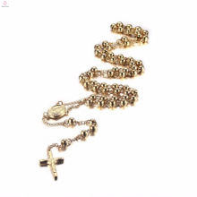 Gold Rosenkranz Kreuz Edelstahl Anhänger Halskette mit Kette